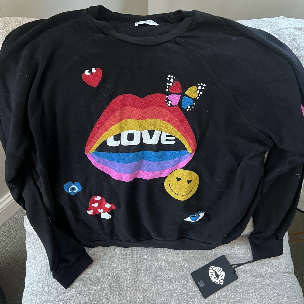 Lauren Moshi Anela Love Collage Sweatshirt in Black (M and L)